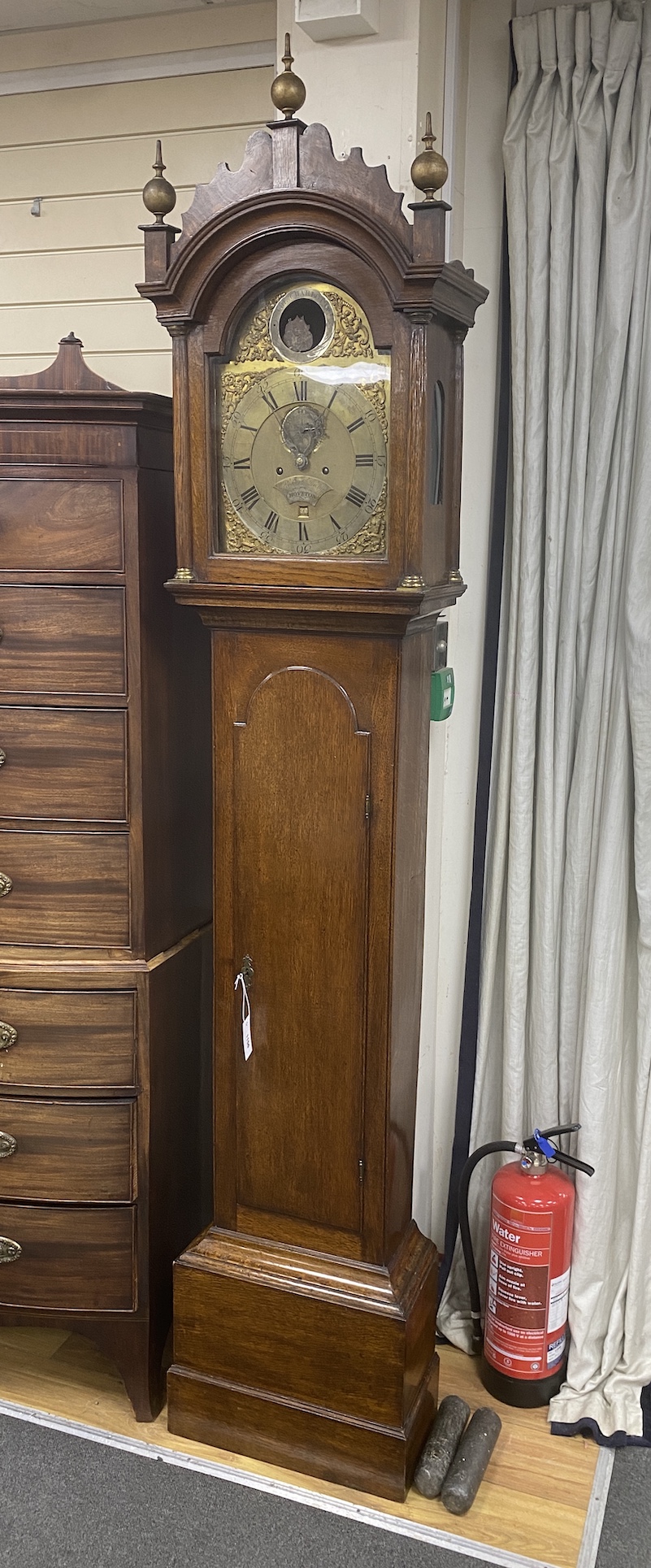 A George III oak eight day longcase clock marked Robert Davy Hoveton 'The Charlotte', height 238cm